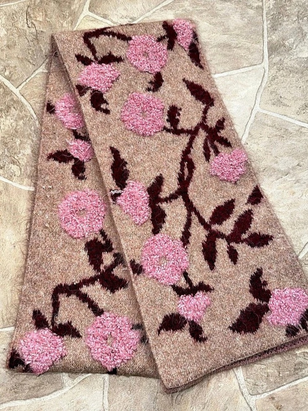 Marc Cain Floral  Scarf in Brown & Pink Like New
